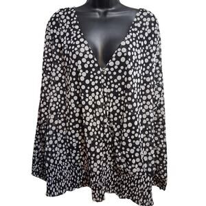 International Concepts Shirt 3X Black With White Polka-dots Wrap Style Top
